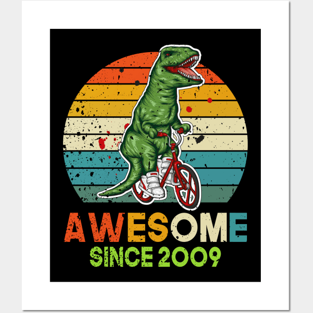 Awesome Since 2009 Gift, 14th birthday gift, 14 Years Old Dinosaur Gift, Dino Boy 14th birthday Party Wall Art by UranusArts